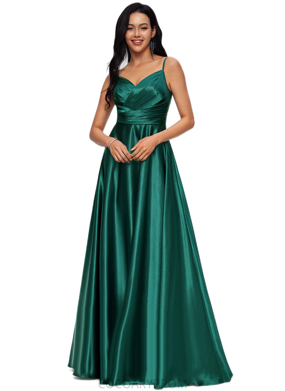 Rhianna A-line V-Neck Floor-Length Stretch Satin Prom Dresses DA8P0022211