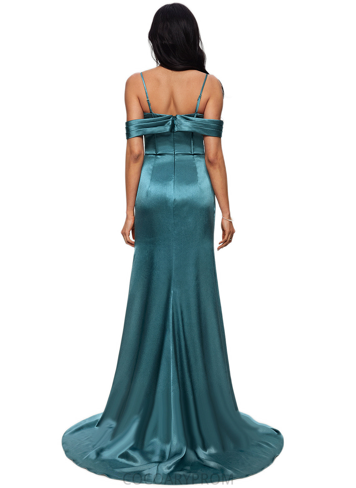 Julissa Trumpet/Mermaid V-Neck Sweep Train Stretch Satin Prom Dresses With Beading Rhinestone Sequins DA8P0022213