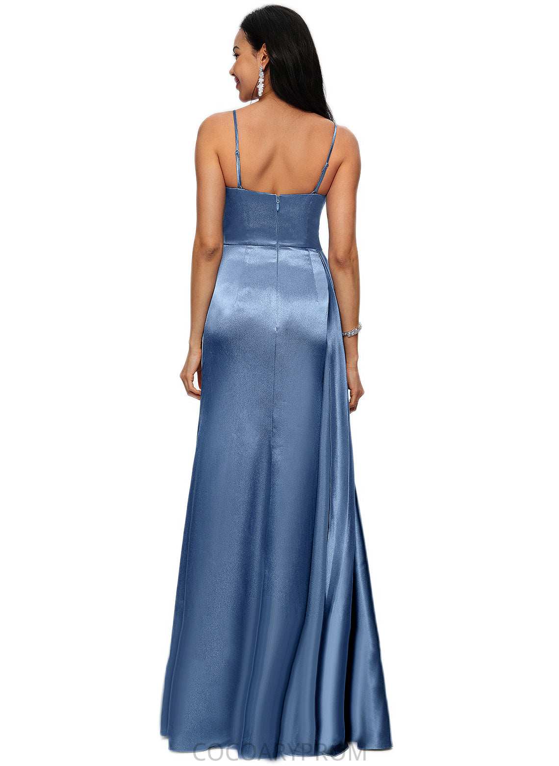 Journey Sheath/Column V-Neck Floor-Length Stretch Satin Prom Dresses With Pleated DA8P0022214