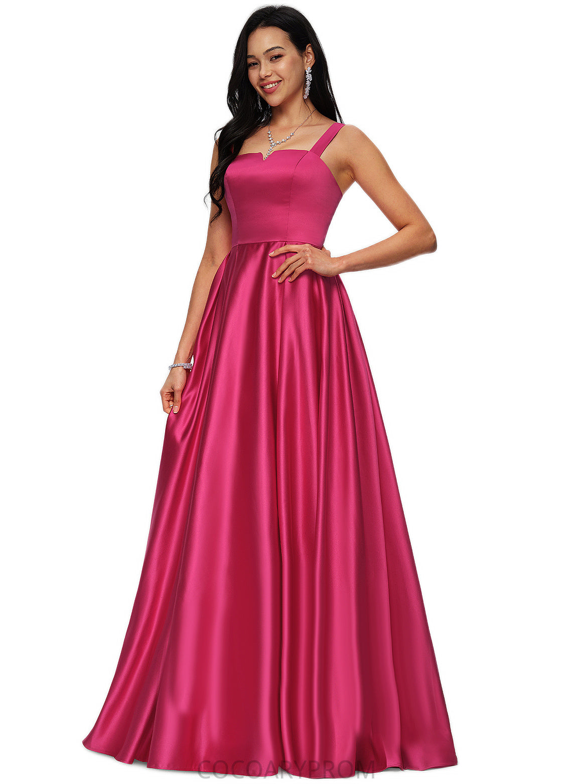 Anastasia Ball-Gown/Princess V-Neck Sweep Train Satin Prom Dresses DA8P0022215