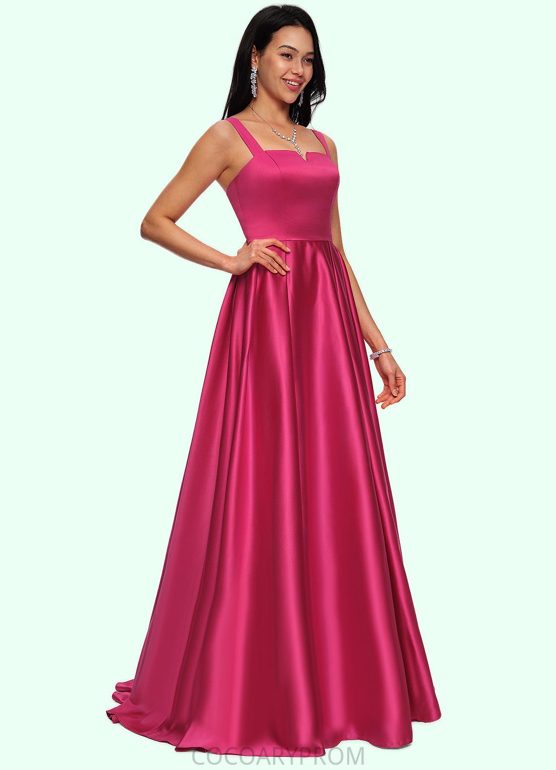 Brooke Ball-Gown/Princess V-Neck Sweep Train Satin Prom Dresses DA8P0022215