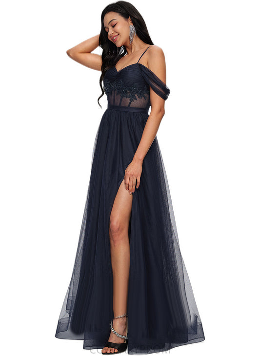 Sydney Ball-Gown/Princess Off the Shoulder Floor-Length Tulle Prom Dresses With Appliques Lace Sequins DA8P0022221