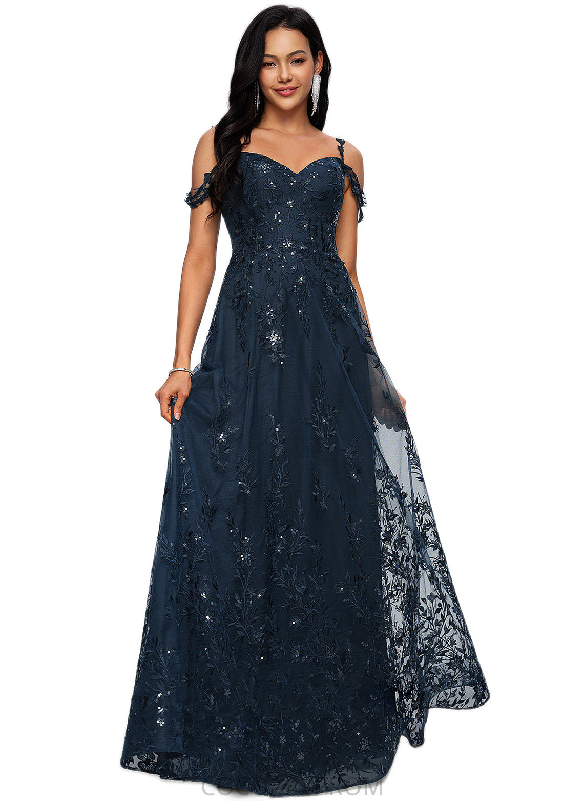 Karsyn A-line V-Neck Floor-Length Lace Prom Dresses With Sequins DA8P0022222