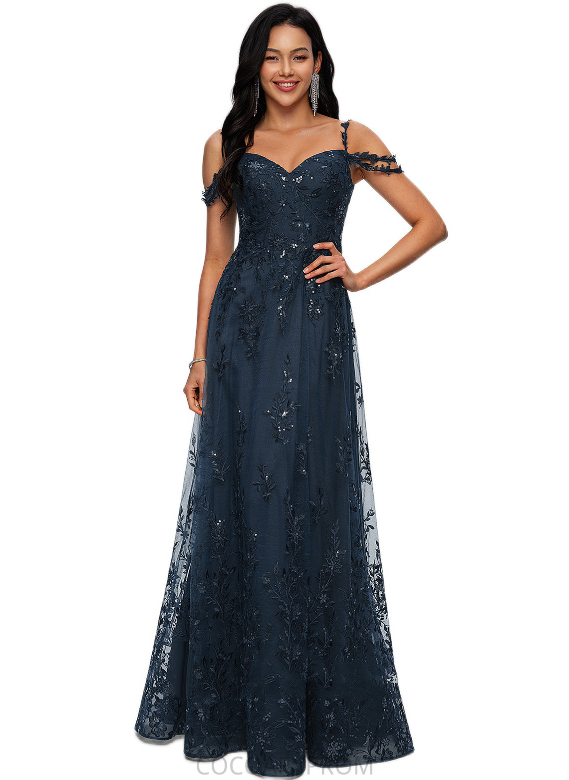 Karsyn A-line V-Neck Floor-Length Lace Prom Dresses With Sequins DA8P0022222