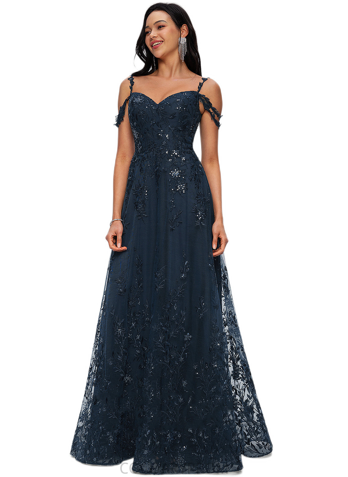 Karsyn A-line V-Neck Floor-Length Lace Prom Dresses With Sequins DA8P0022222