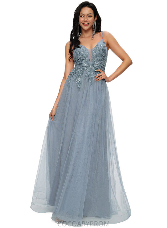 Hadassah A-line V-Neck Floor-Length Tulle Prom Dresses With Appliques Lace Sequins DA8P0022223