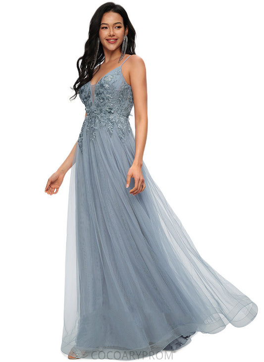 Hadassah A-line V-Neck Floor-Length Tulle Prom Dresses With Appliques Lace Sequins DA8P0022223