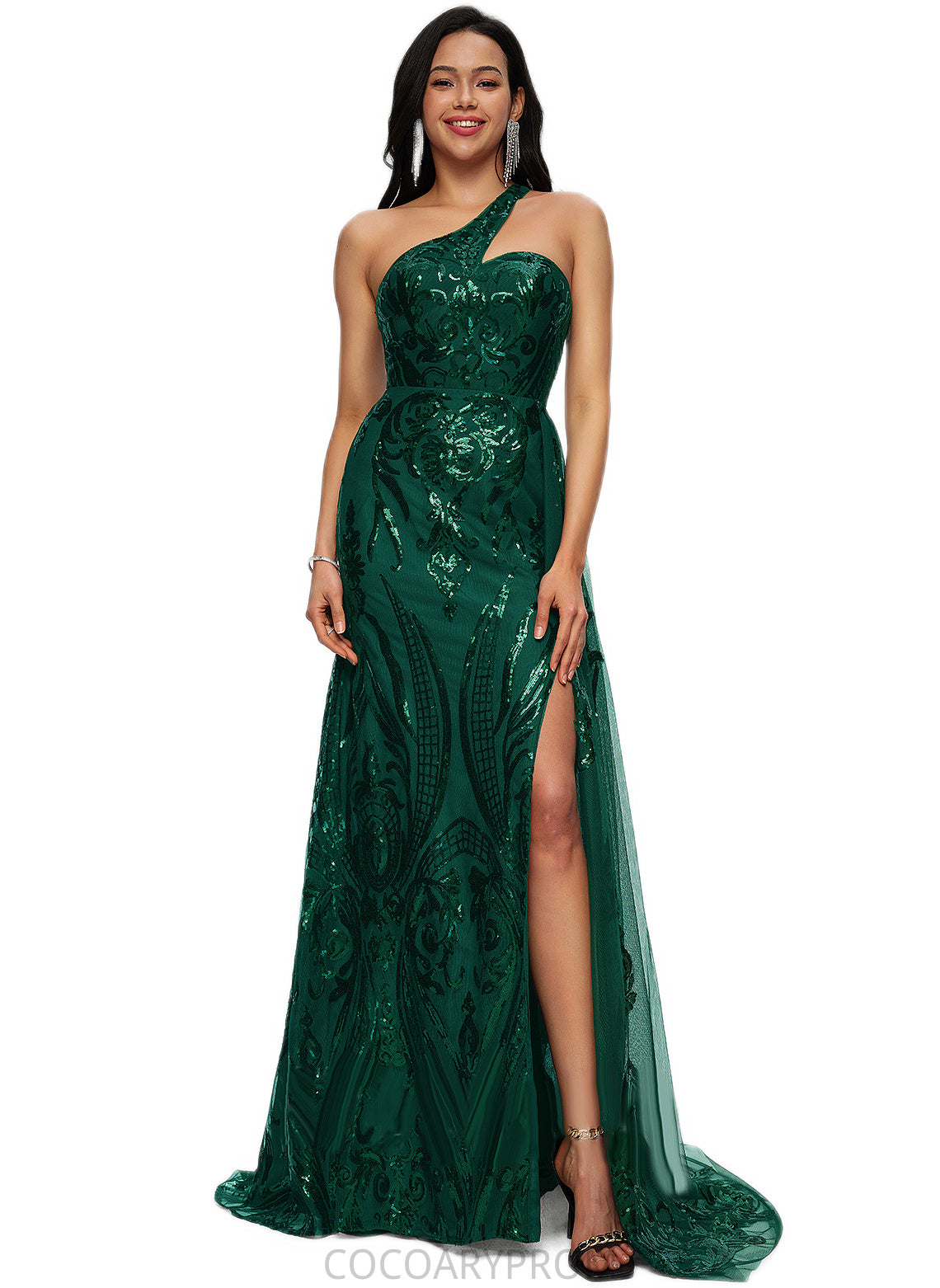 Raina Trumpet/Mermaid One Shoulder Sweep Train Sequin Prom Dresses With Sequins DA8P0022226