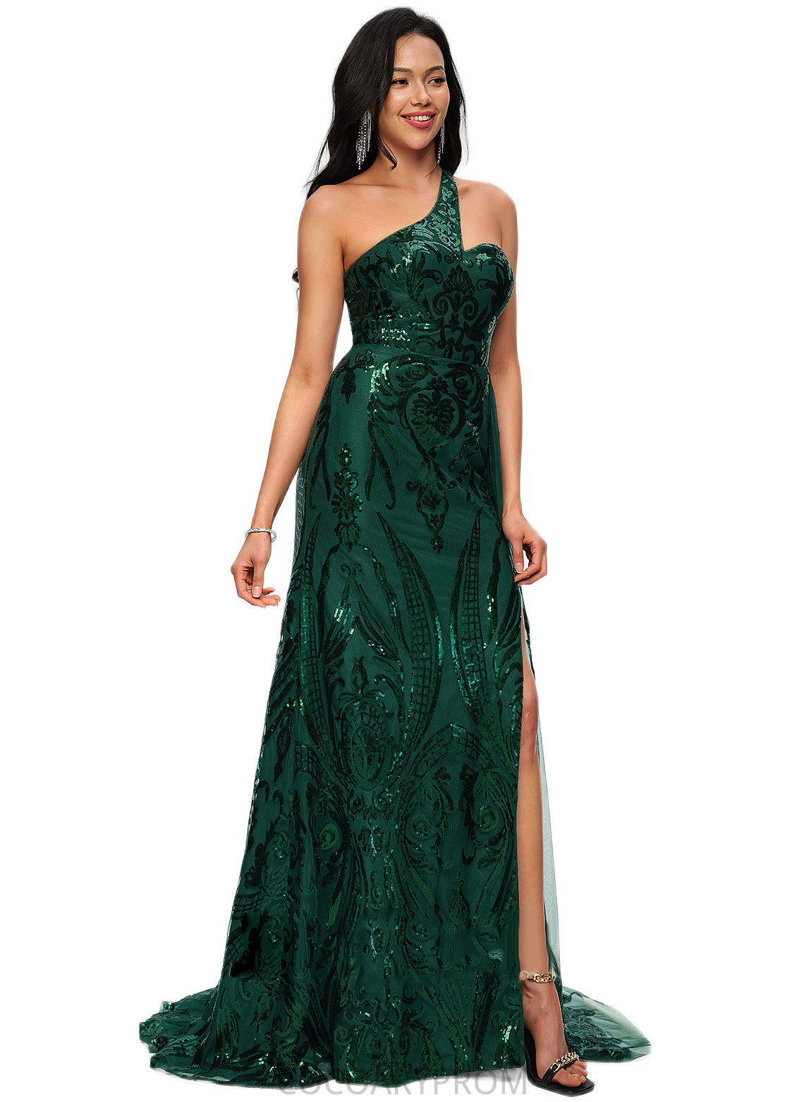 Raina Trumpet/Mermaid One Shoulder Sweep Train Sequin Prom Dresses With Sequins DA8P0022226