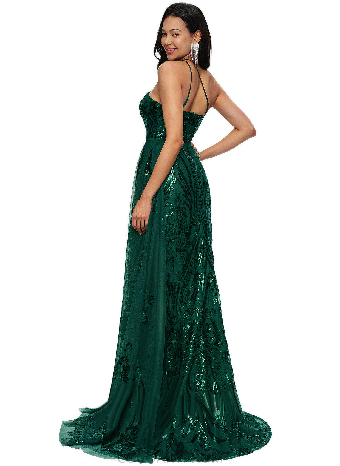 Raina Trumpet/Mermaid One Shoulder Sweep Train Sequin Prom Dresses With Sequins DA8P0022226