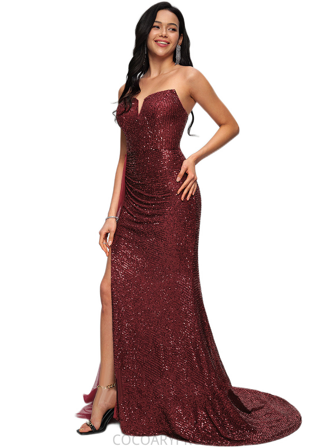 Katelyn Trumpet/Mermaid V-Neck Sweep Train Sequin Prom Dresses DA8P0022227