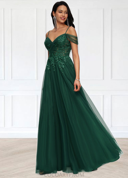 Logan A-line Off the Shoulder Floor-Length Tulle Prom Dresses With Appliques Lace Sequins DA8P0022231