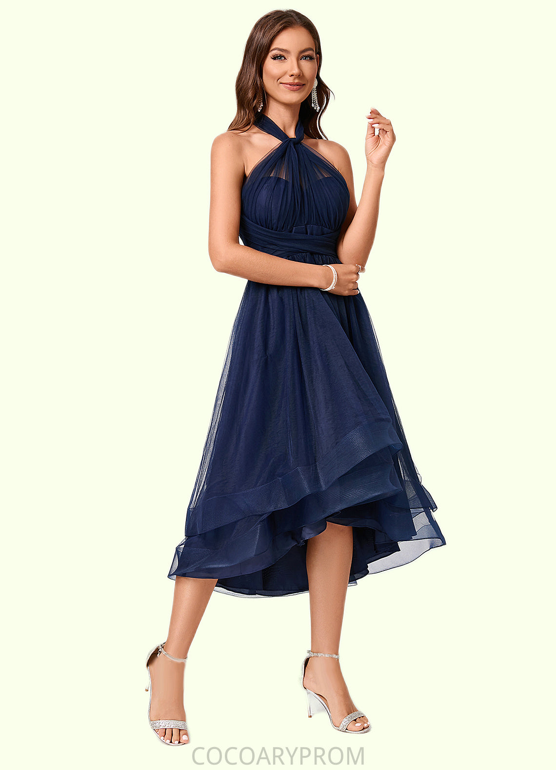 Ireland A-line Halter One Shoulder V-Neck Asymmetrical Tulle Cocktail Dress DA8P0022254