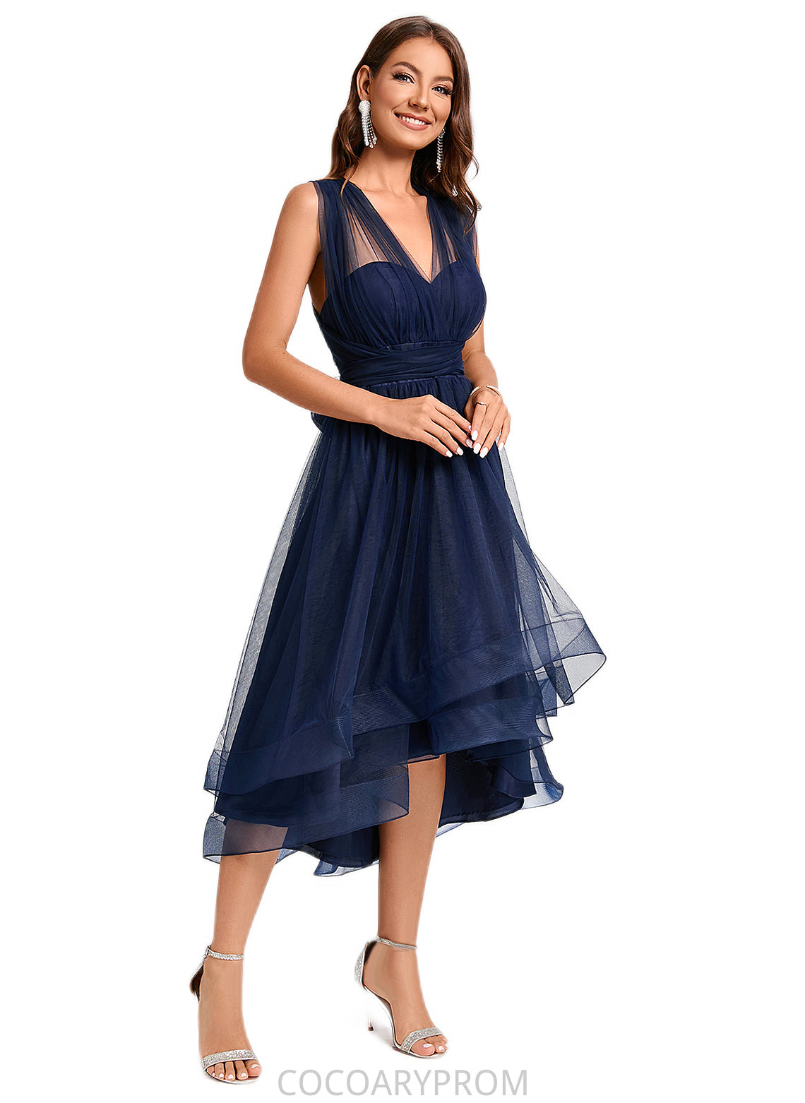 Annabella A-line Halter One Shoulder V-Neck Asymmetrical Tulle Cocktail Dress DA8P0022254