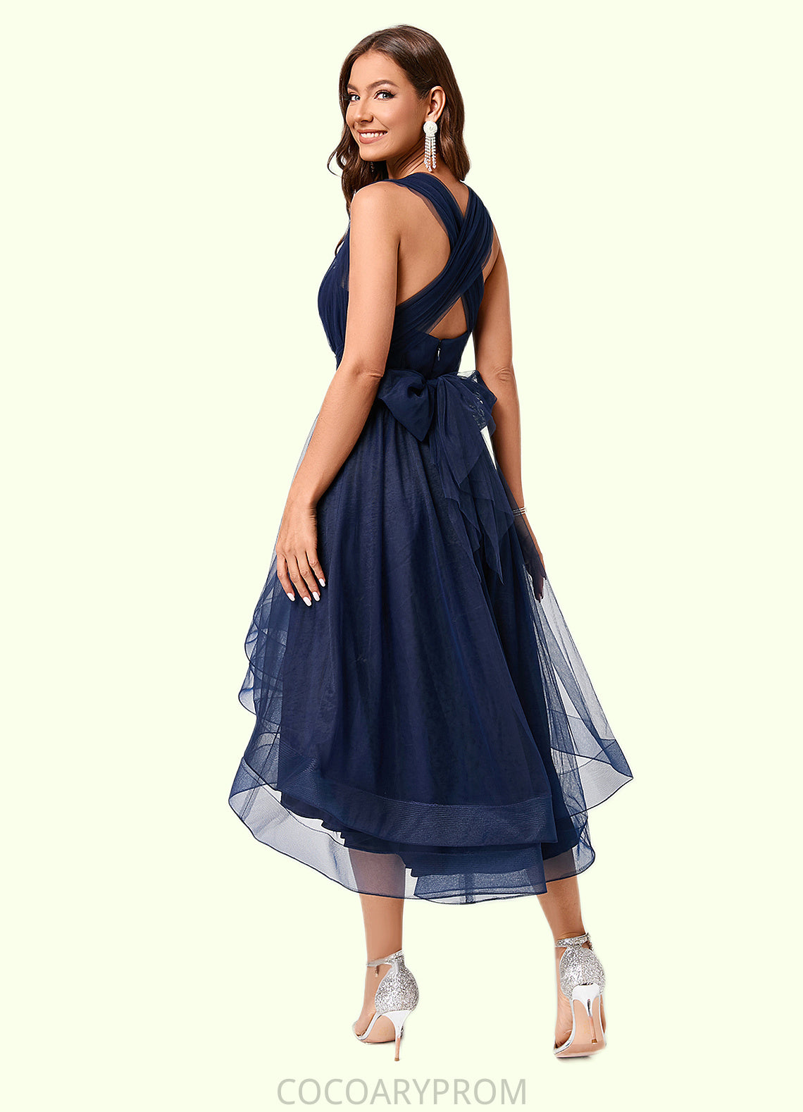 Ireland A-line Halter One Shoulder V-Neck Asymmetrical Tulle Cocktail Dress DA8P0022254