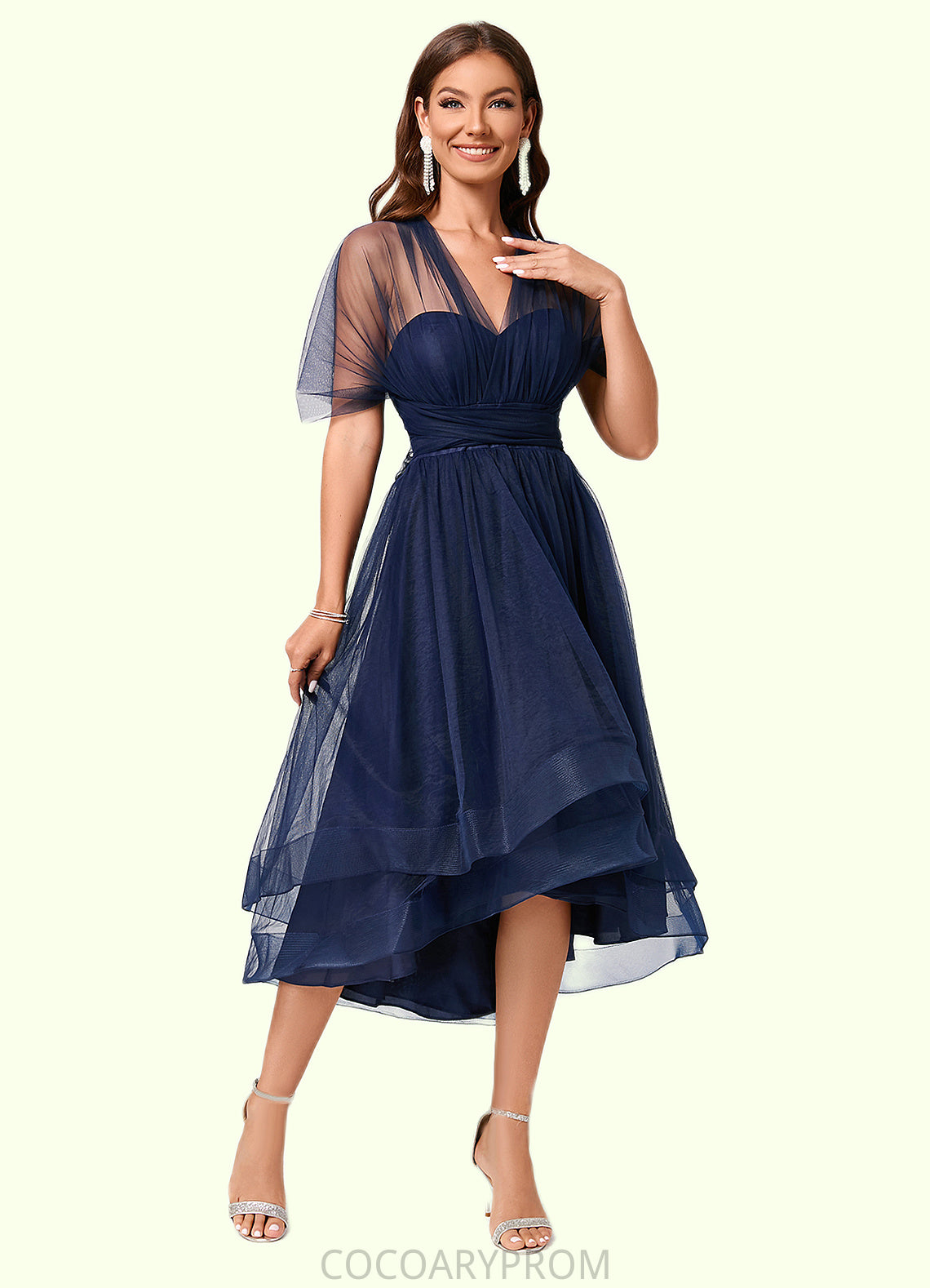 Ireland A-line Halter One Shoulder V-Neck Asymmetrical Tulle Cocktail Dress DA8P0022254