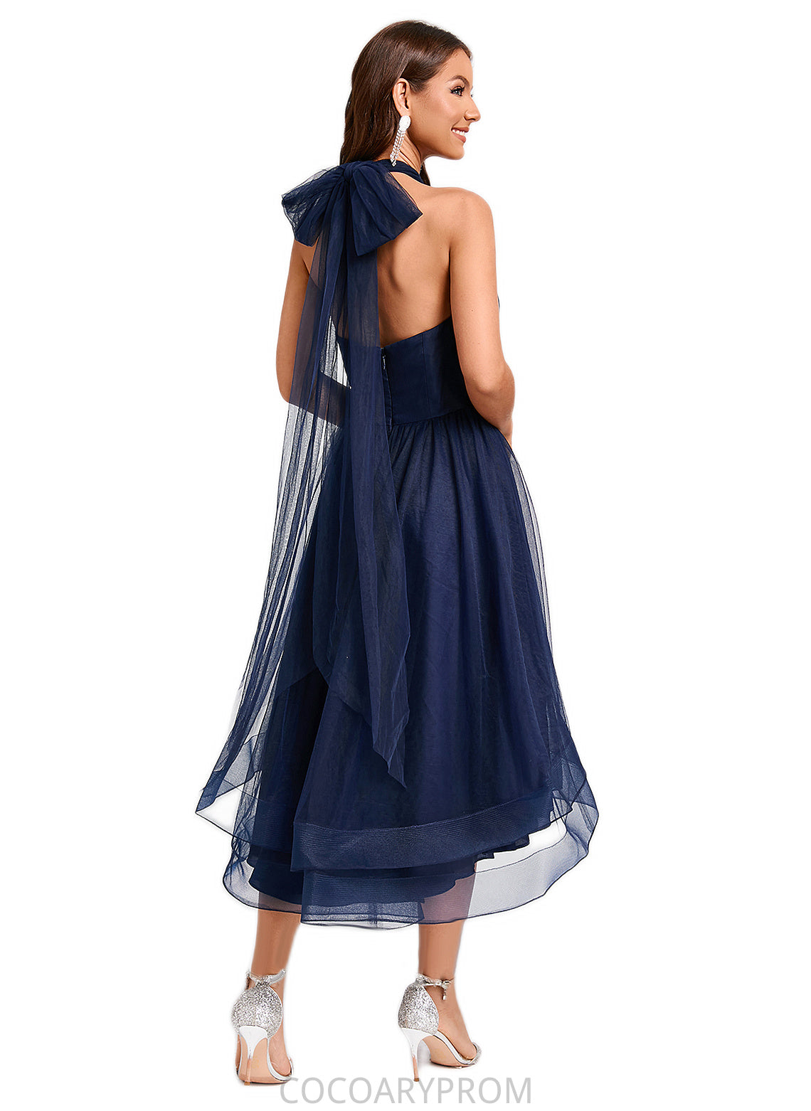 Annabella A-line Halter One Shoulder V-Neck Asymmetrical Tulle Cocktail Dress DA8P0022254