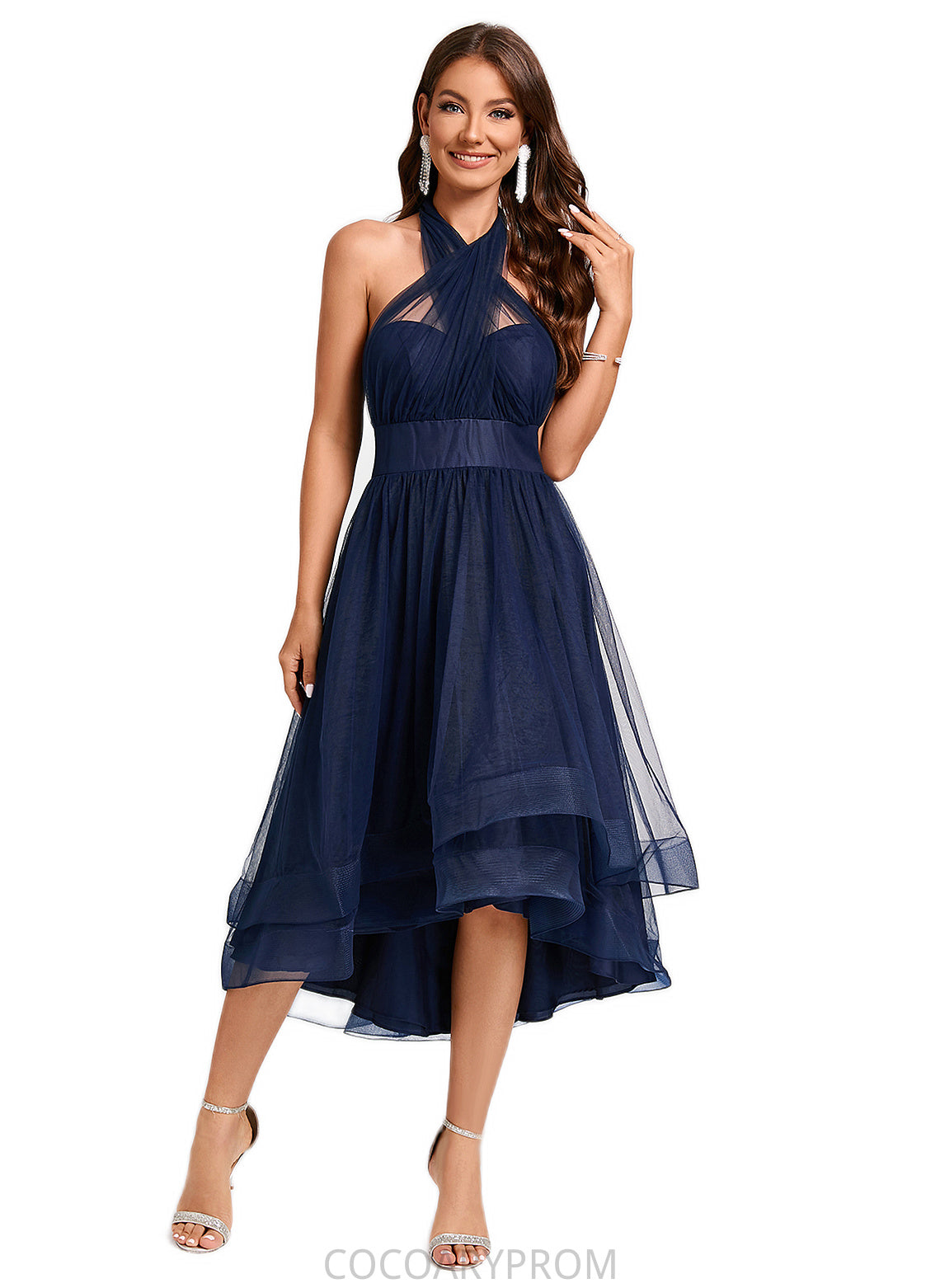 Annabella A-line Halter One Shoulder V-Neck Asymmetrical Tulle Cocktail Dress DA8P0022254