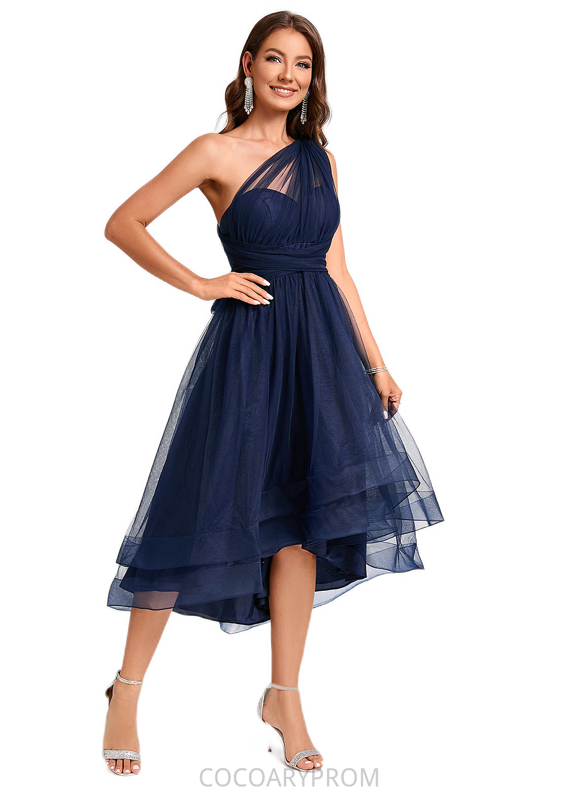 Annabella A-line Halter One Shoulder V-Neck Asymmetrical Tulle Cocktail Dress DA8P0022254