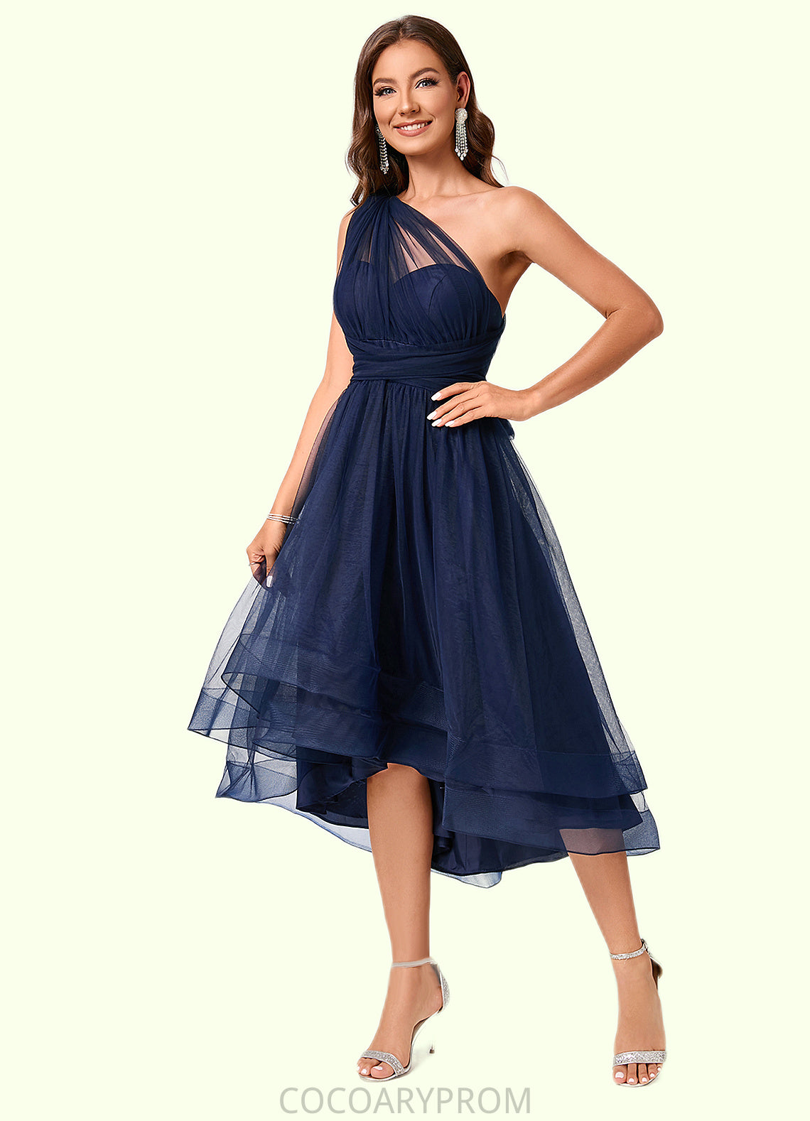 Ireland A-line Halter One Shoulder V-Neck Asymmetrical Tulle Cocktail Dress DA8P0022254