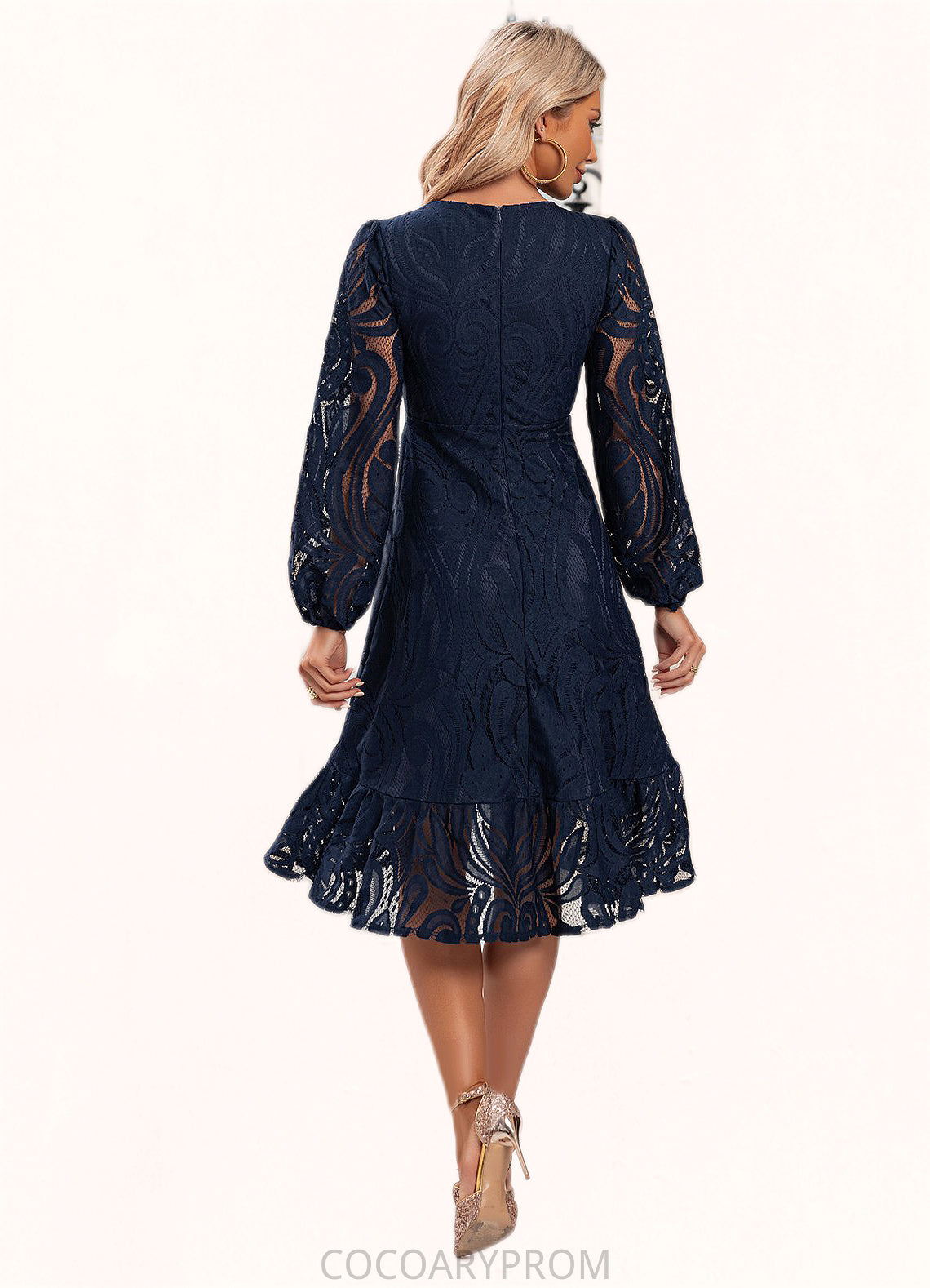 Lindsey Jacquard V-Neck Elegant A-line Lace Midi Dresses DA8P0022269