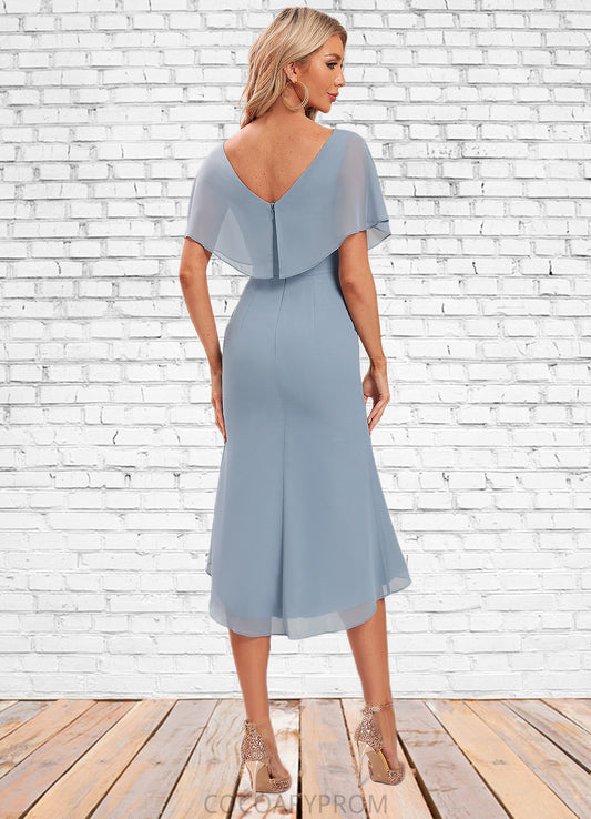 Jaiden Sheath/Column V-Neck Asymmetrical Chiffon Cocktail Dress With Ruffle DA8P0022282