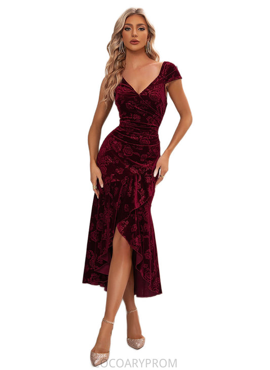 Elaina Flower Sweetheart Elegant Trumpet/Mermaid Velvet Asymmetrical Dresses DA8P0022284