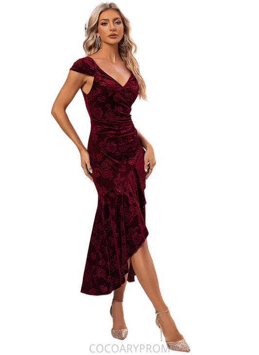 Elaina Flower Sweetheart Elegant Trumpet/Mermaid Velvet Asymmetrical Dresses DA8P0022284