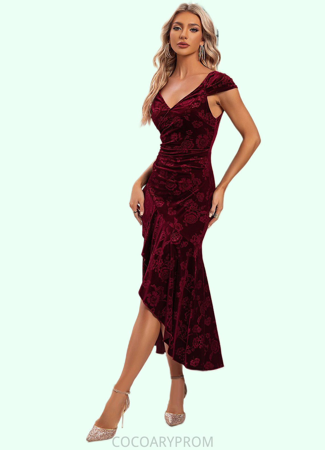 Gill Flower Sweetheart Elegant Trumpet/Mermaid Velvet Asymmetrical Dresses DA8P0022284