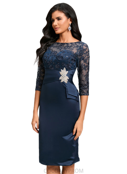 Brisa Bodycon Scoop Knee-Length Lace Satin Cocktail Dress With Sequins DA8P0022295