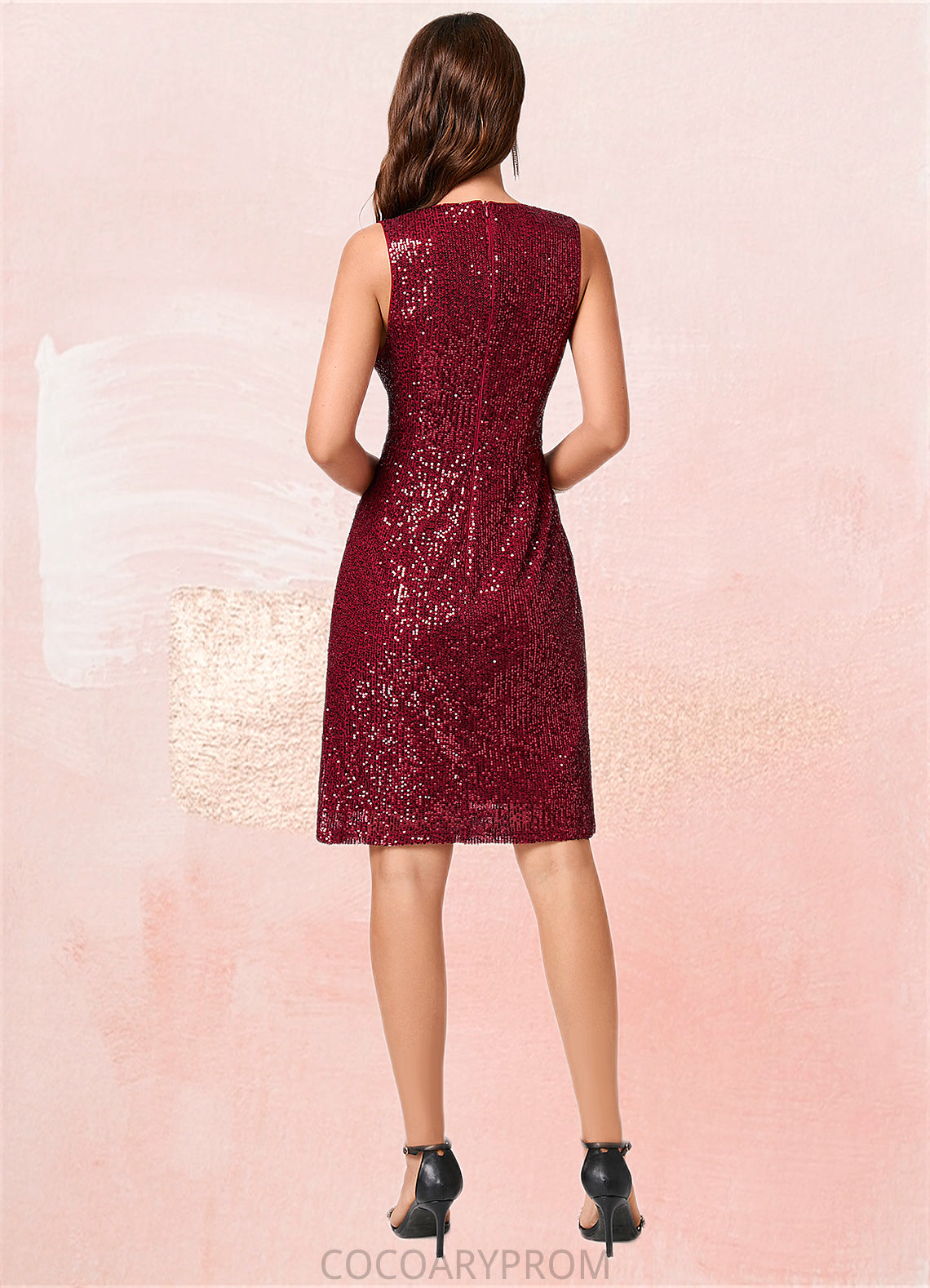 Rhianna A-line V-Neck Knee-Length Sequin Cocktail Dress With Sequins DA8P0022300