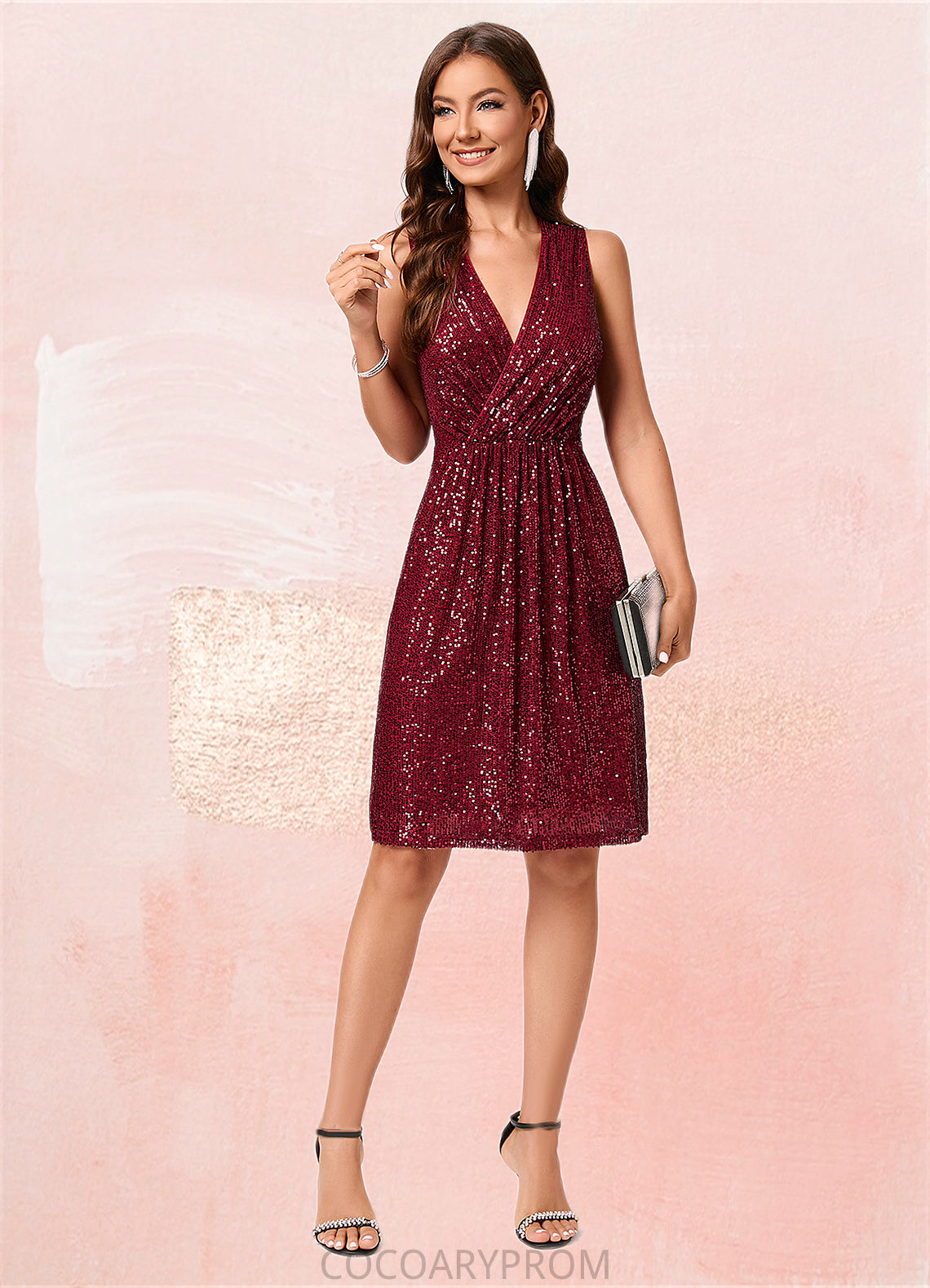 Rhianna A-line V-Neck Knee-Length Sequin Cocktail Dress With Sequins DA8P0022300