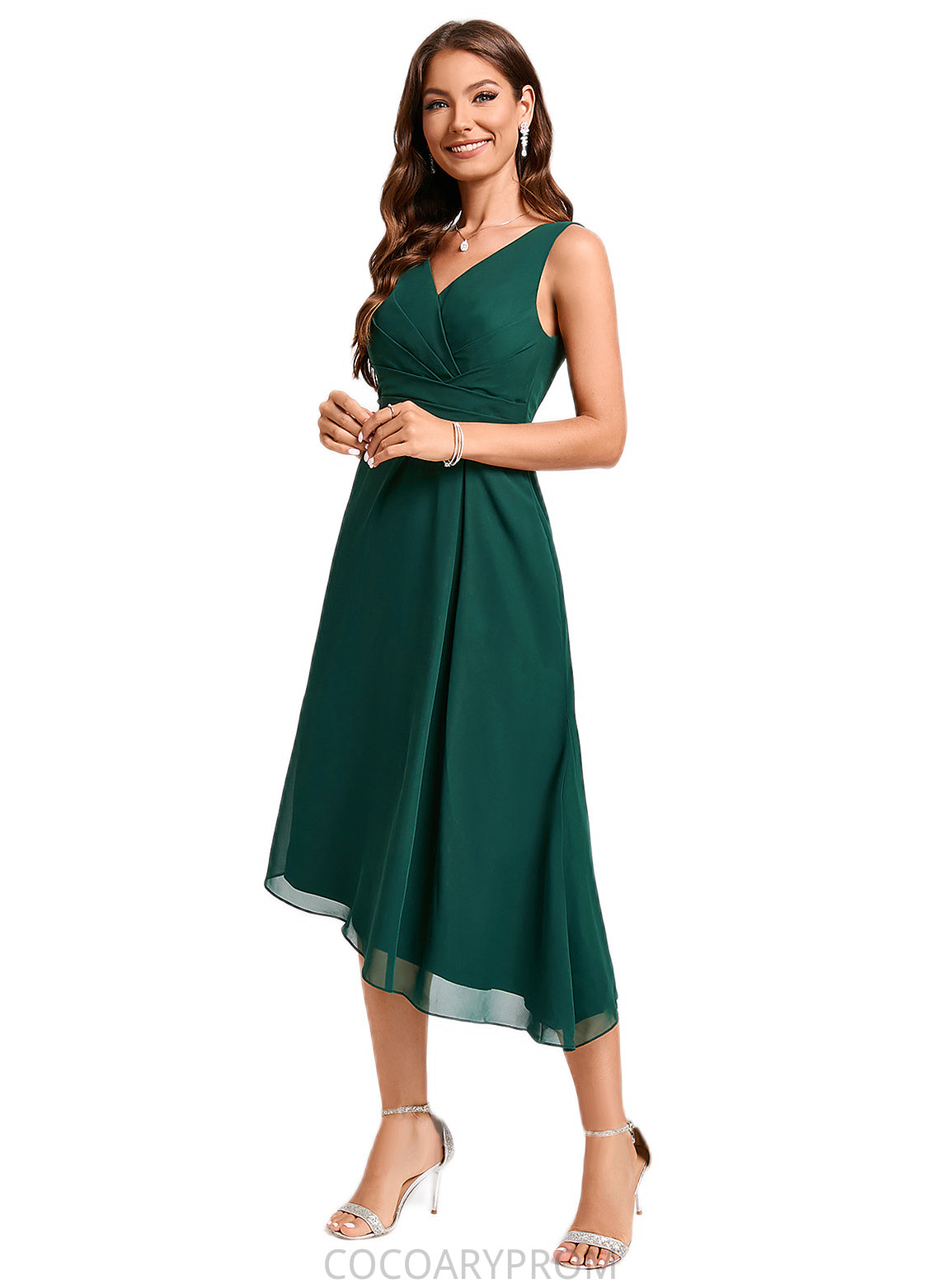 Millicent A-line V-Neck Tea-Length Chiffon Cocktail Dress DA8P0022304