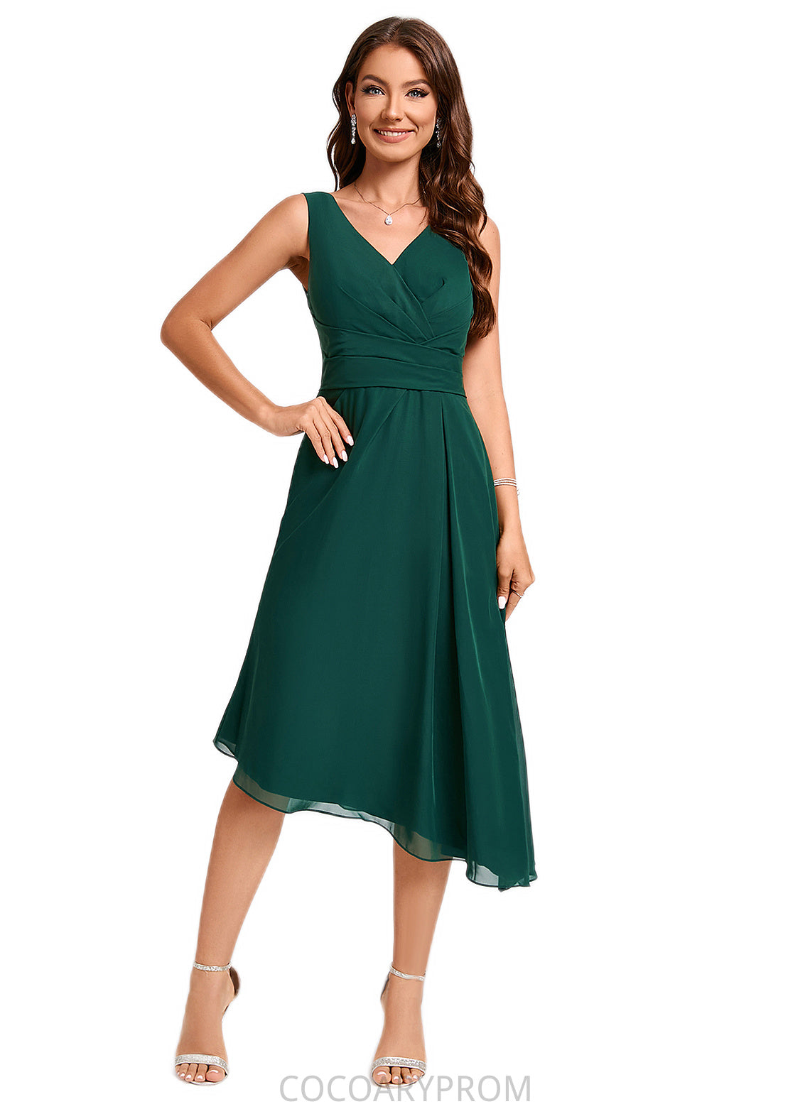 Millicent A-line V-Neck Tea-Length Chiffon Cocktail Dress DA8P0022304