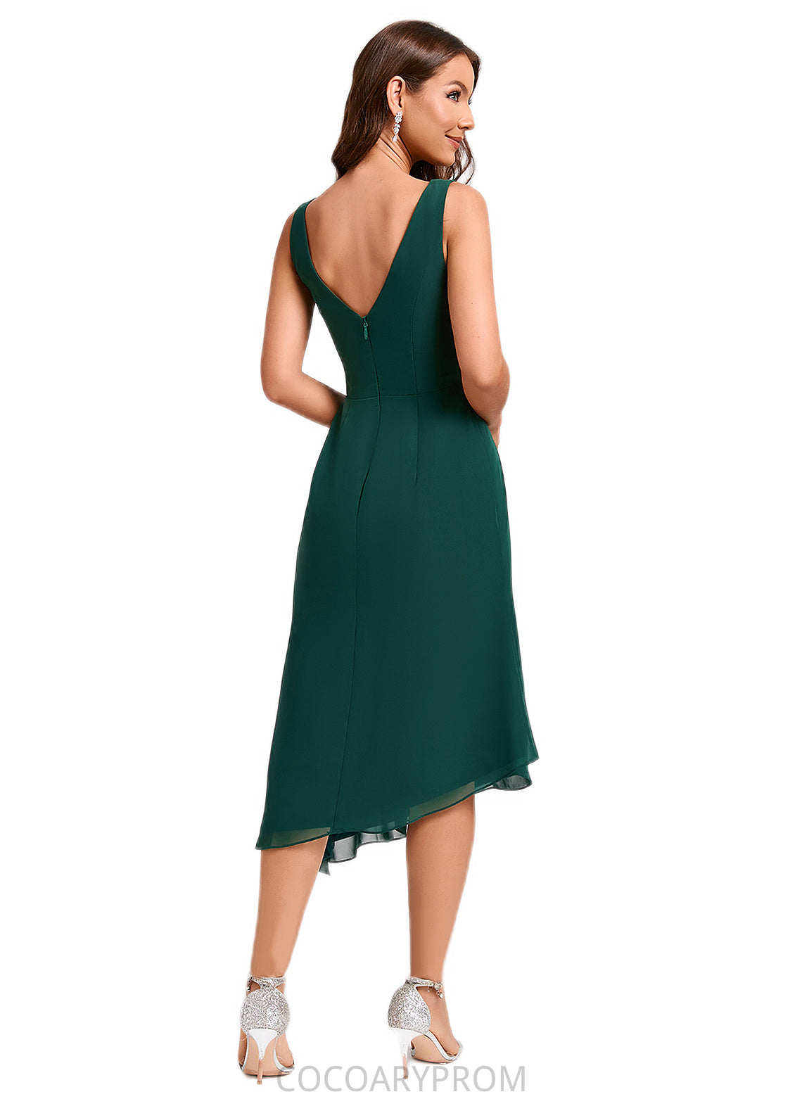 Millicent A-line V-Neck Tea-Length Chiffon Cocktail Dress DA8P0022304