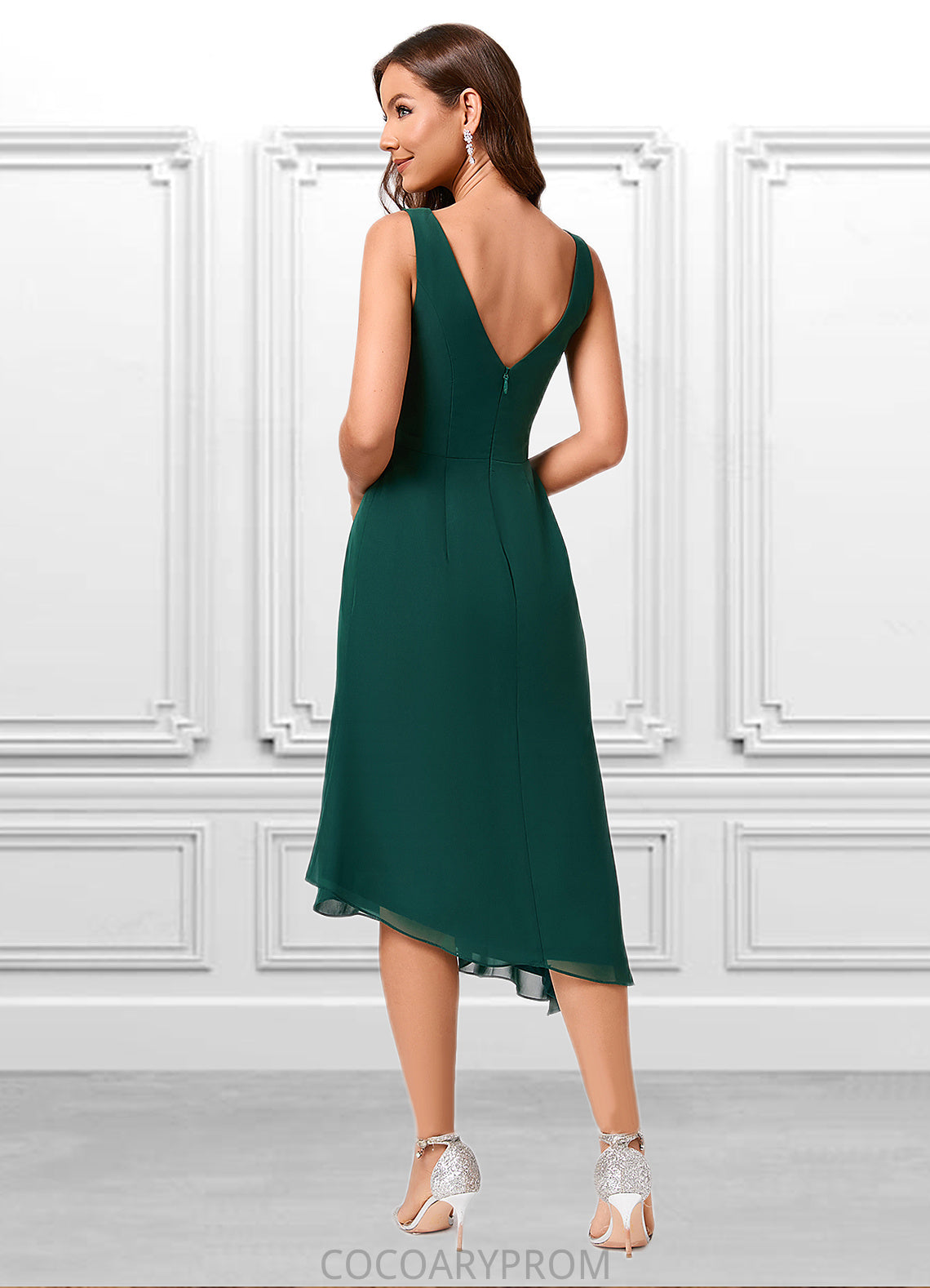 Regan A-line V-Neck Tea-Length Chiffon Cocktail Dress DA8P0022304