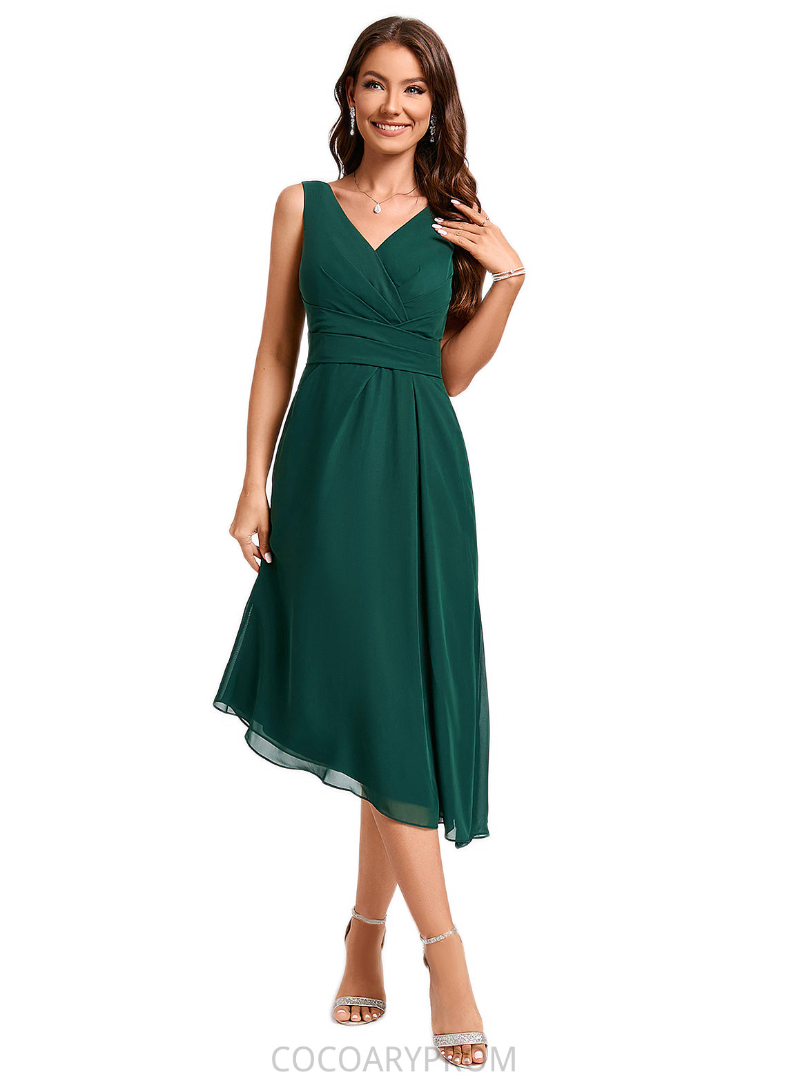 Millicent A-line V-Neck Tea-Length Chiffon Cocktail Dress DA8P0022304