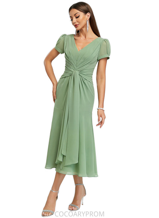 Cynthia Trumpet/Mermaid V-Neck Tea-Length Chiffon Cocktail Dress With Pleated DA8P0022315