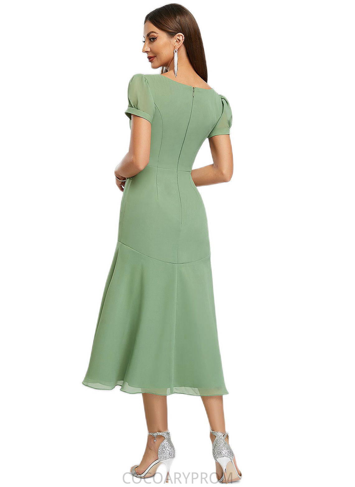 Cynthia Trumpet/Mermaid V-Neck Tea-Length Chiffon Cocktail Dress With Pleated DA8P0022315