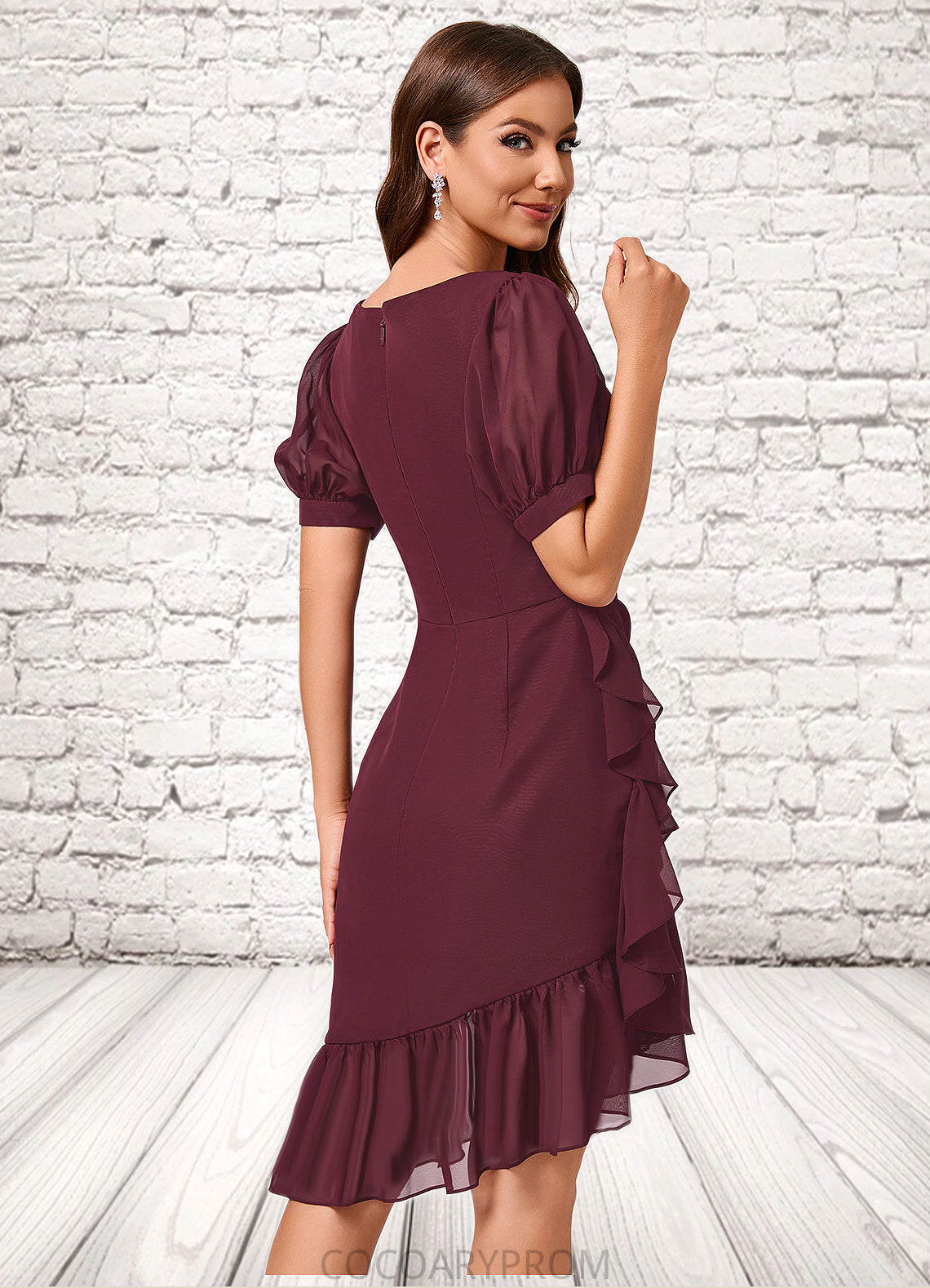 Ayana Sheath/Column V-Neck Asymmetrical Chiffon Cocktail Dress With Cascading Ruffles Ruffle DA8P0022339