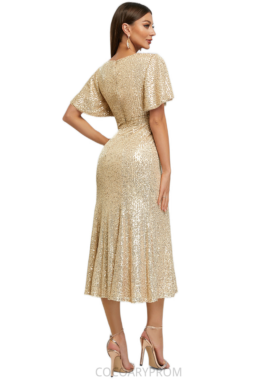 Seraphina Trumpet/Mermaid V-Neck Tea-Length Sequin Cocktail Dress DA8P0022351