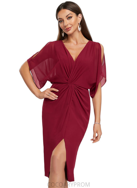 Kailyn Sheath/Column V-Neck Knee-Length Chiffon Cocktail Dress With Pleated DA8P0022386