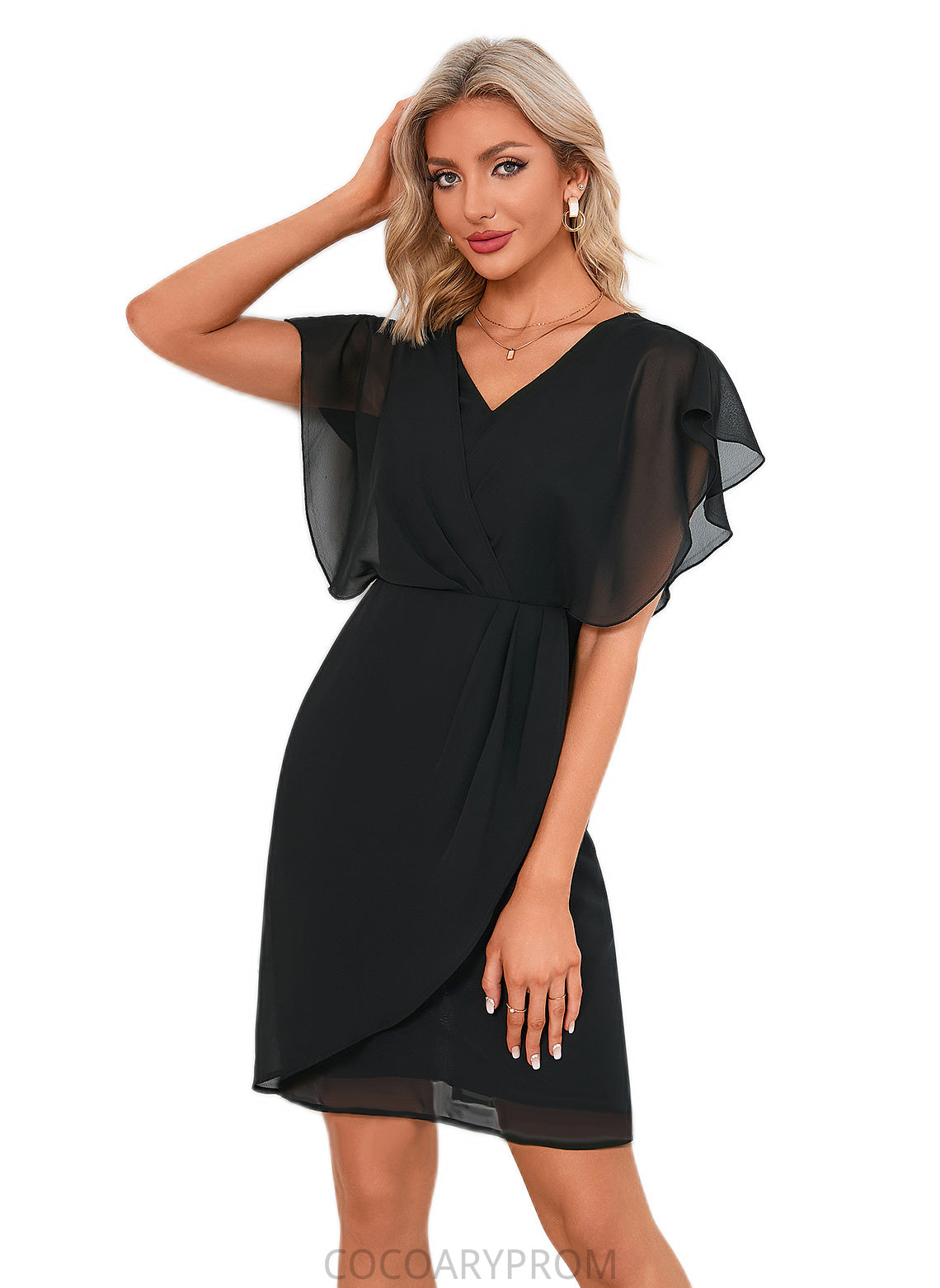 Brooklyn Cascading Ruffles Ruffle V-Neck Elegant Sheath/Column Chiffon Dresses DA8P0022394