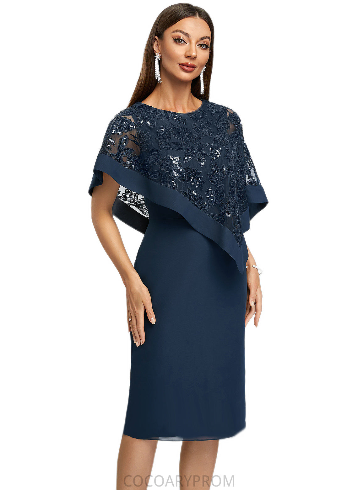 Kaylynn Sheath/Column Scoop Knee-Length Chiffon Lace Cocktail Dress With Sequins DA8P0022399