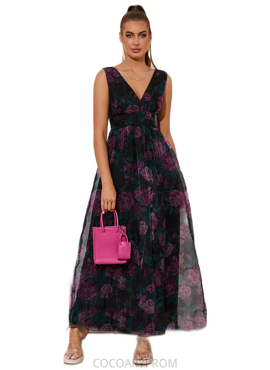 Millicent Floral Print V-Neck Elegant A-line Organza Maxi Dresses DA8P0022406