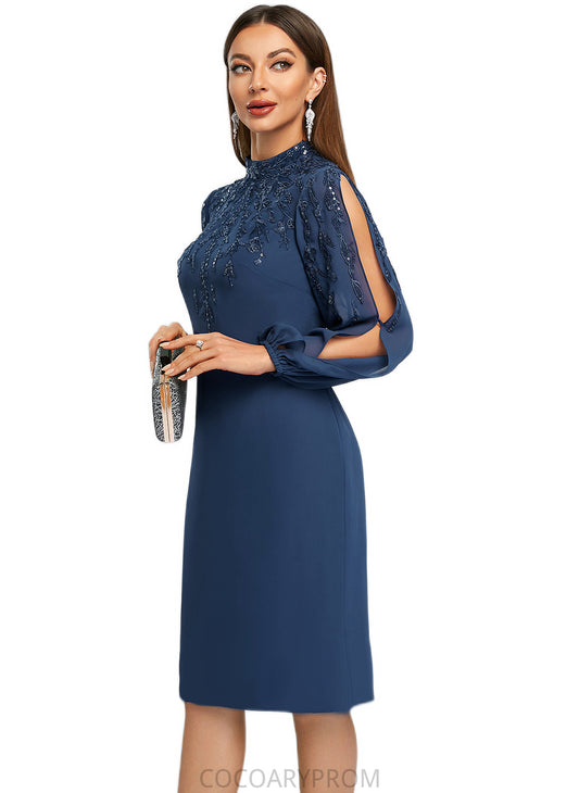 Carolina Sheath/Column High Neck Knee-Length Chiffon Cocktail Dress With Appliques Lace Sequins DA8P0022408