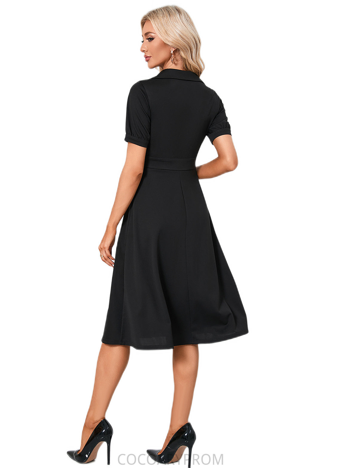 Ana V-Neck Elegant A-line Cotton Blends Midi Dresses DA8P0022412