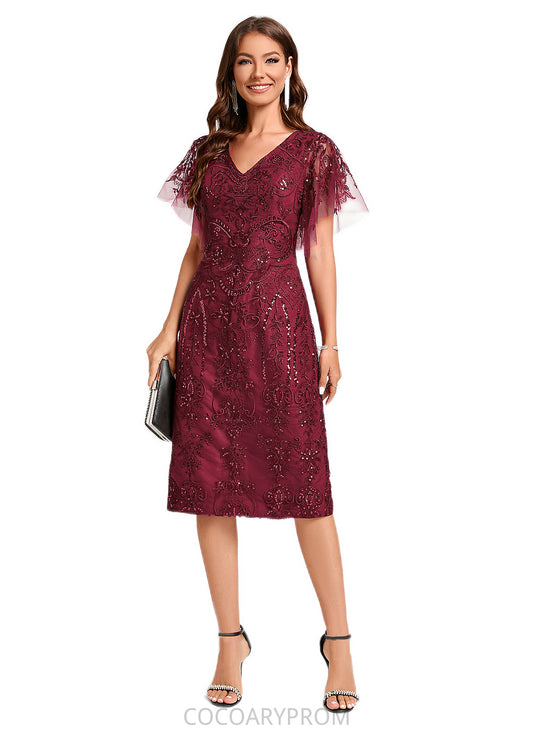 Ashly A-line Off the Shoulder Knee-Length Lace Sequin Cocktail Dress With Sequins DA8P0022420