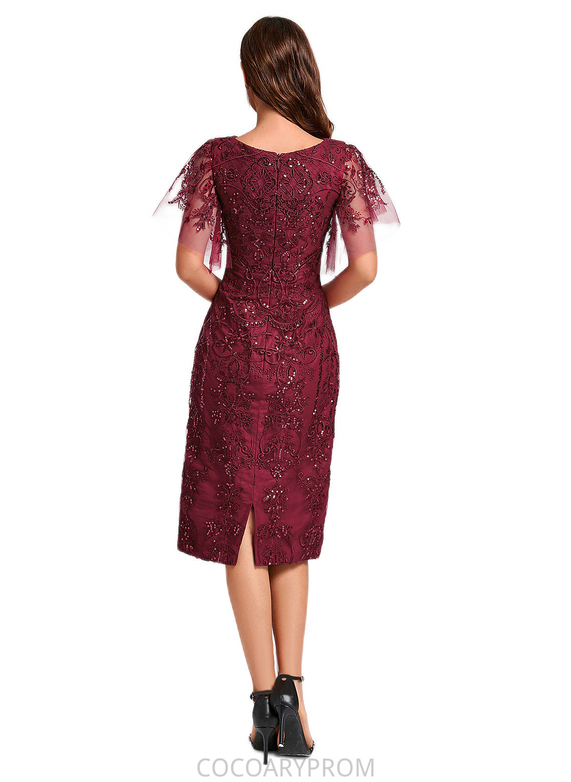 Ashly A-line Off the Shoulder Knee-Length Lace Sequin Cocktail Dress With Sequins DA8P0022420