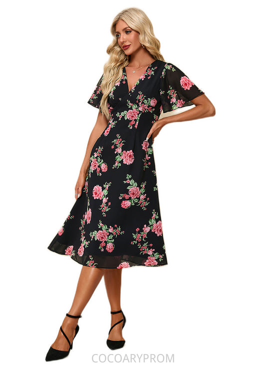 Desirae Floral Print V-Neck Elegant A-line Chiffon Midi Dresses DA8P0022424